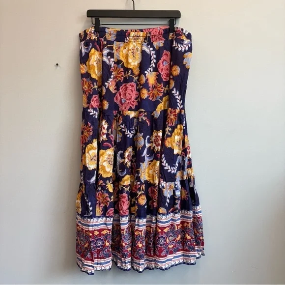 Soft Surroundings Large Kara Maxi Skirt Navy Floral Tiered Pockets - Picture 6 of 13